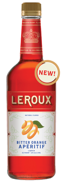 Leroux® Bitter Orange Apéritif bottle labeled as NEW!